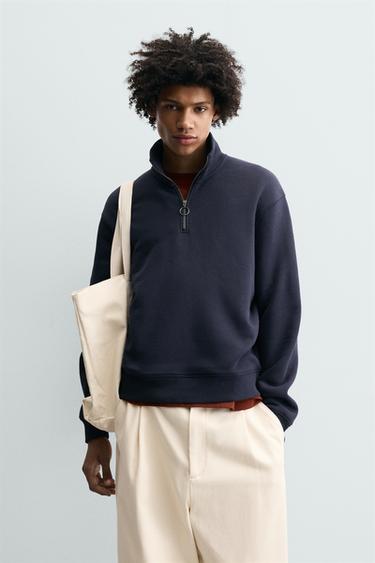 Zara QUARTER-ZIP SWEATSHIRT - Navy blue