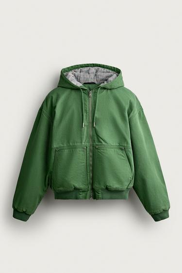 CONTRAST HOODIE QUILTED JACKET — Green 1