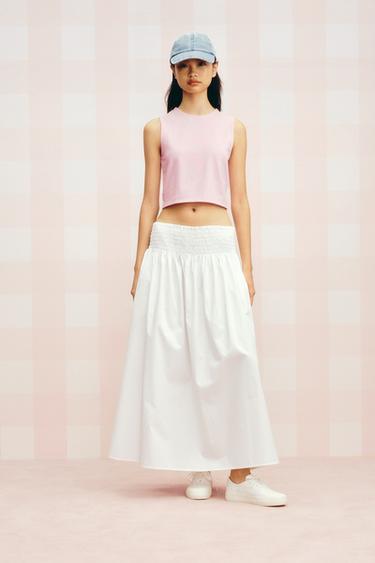 Zara 府綢中長裙 - 白色