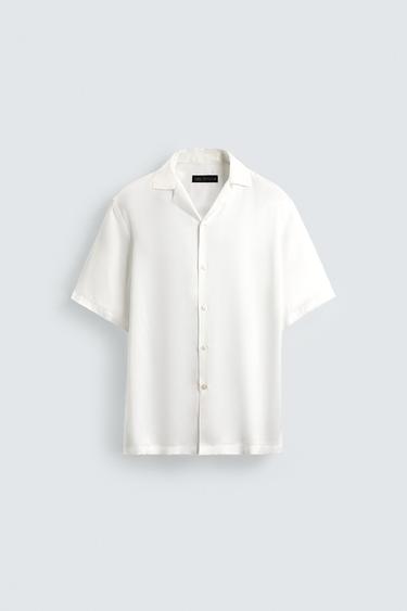 Zara REGULAR FIT SATIN EFFECT SHIRT - Oyster-white