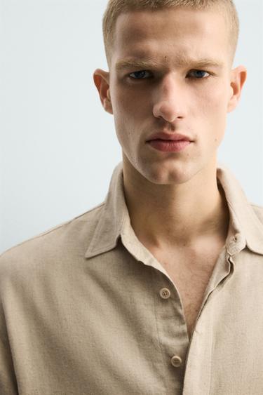 REGULAR FIT LINEN-VISCOSE POLO SHIRT - Sand by Zara - Image 4