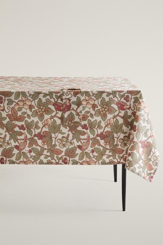 FLORAL AND BIRD PRINT COTTON TABLECLOTH | KATHARINE POLE - Burgundy by Zara - Image 0