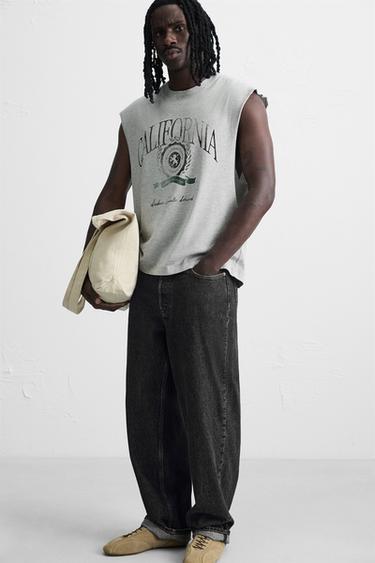 Zara WASHED PRINT TANK TOP - Gray marl