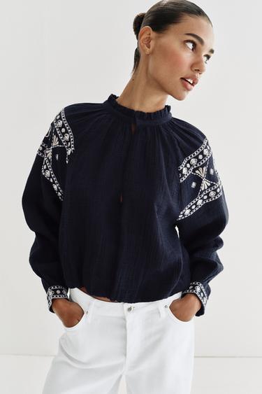EMBROIDERED BALLOON SHIRT - Navy blue by Zara