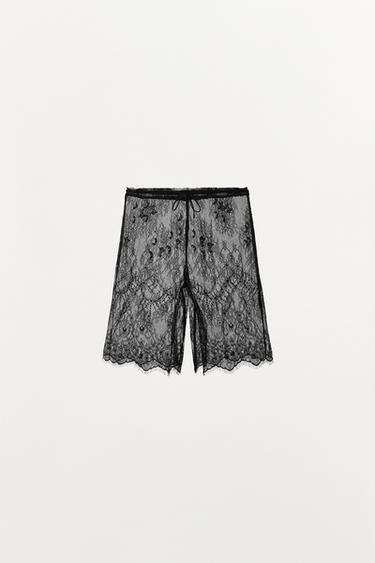 LACE CAPRI TROUSERS - Black by Zara