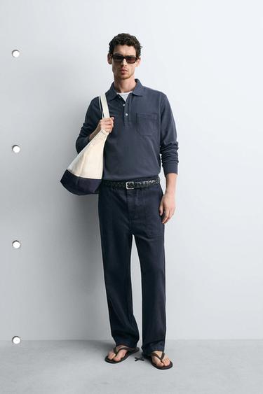 WASHED STRAIGHT-LEG TROUSERS - Blue by Zara