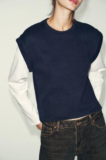 CAMISETA COMBINADA CHALECO - Crudo / Marino de Zara