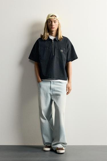 CHEMISE EN JEAN COUPE BOXY À RAYURES - Bleu de Zara - Image 0