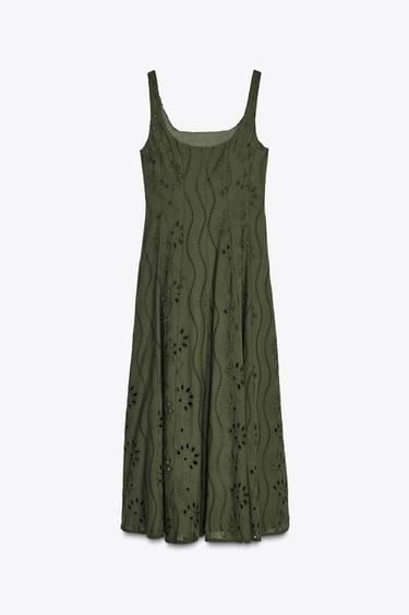 ROBE MIDI BRODERIES PERFORÉES - Kaki foncé de Zara - Image 6