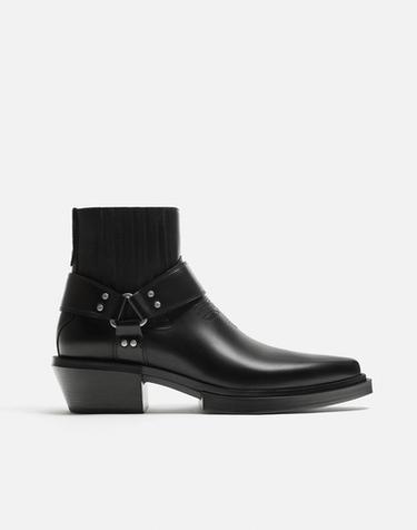 COWBOY BOOTS WITH HARNESS - Black by Zara
