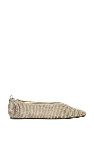Zara METALLIC WOVEN BALLET FLATS - Gold