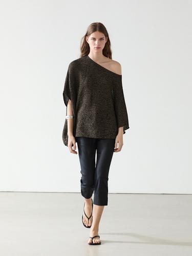 Zara Flowing asymmetric cotton blend cape - Chocolate - Image 0