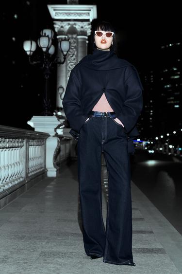 Zara TRF 超寬管高腰牛仔褲 - 深靛青色