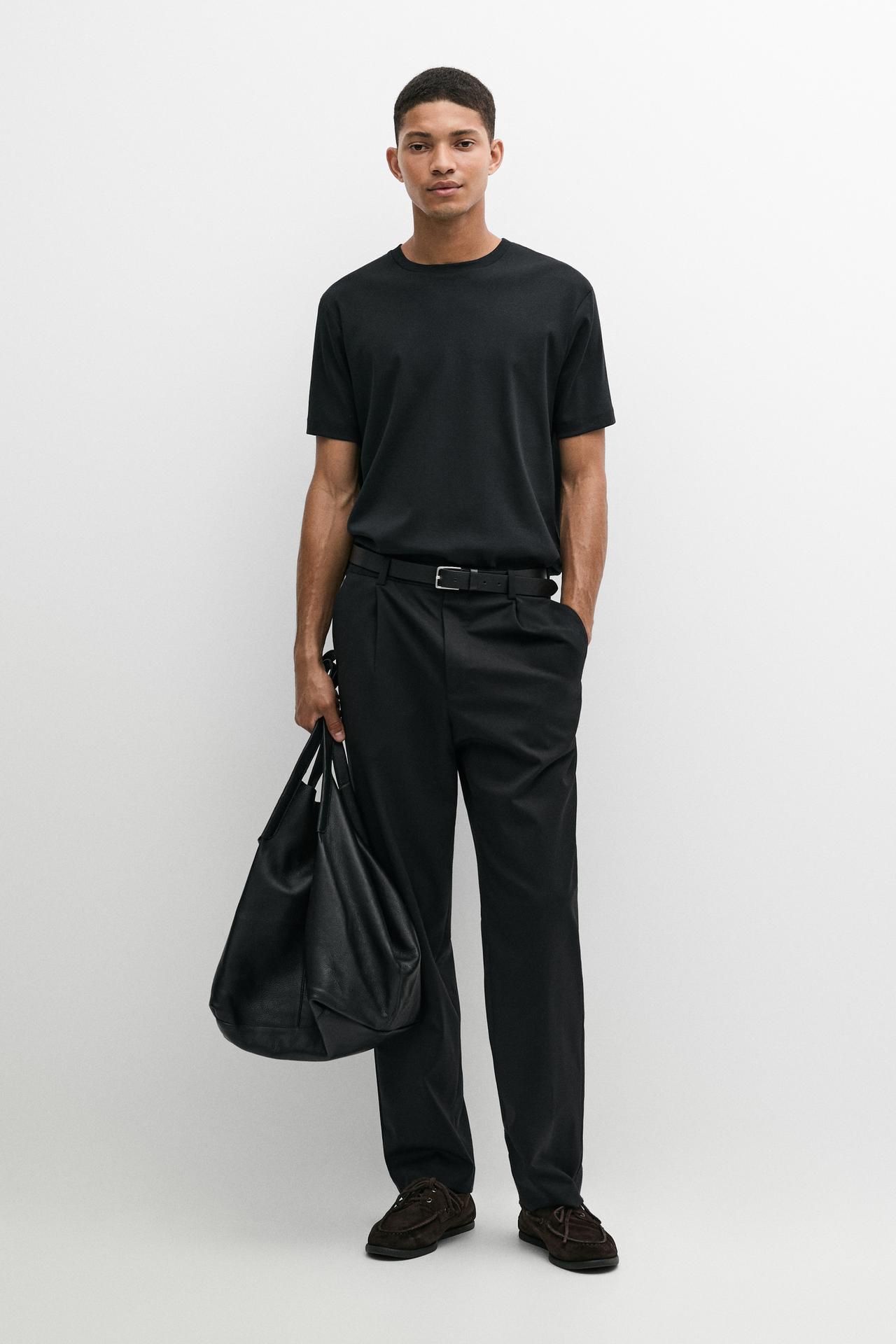 100% mercerised cotton ribbed T-shirt — Black