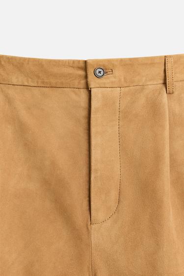 PLEATED SUEDE LEATHER BERMUDA SHORTS - Brown by Zara - Image 8