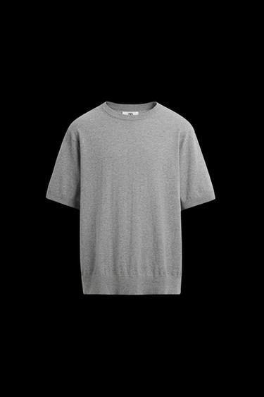 Zara LIMITED EDITION COTTON BLEND KNIT T-SHIRT - Gray marl - Image 0