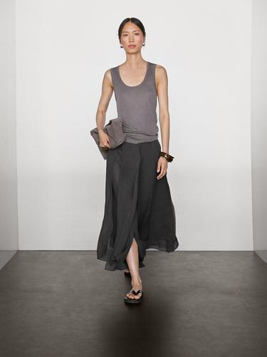 Zara Long flowing skirt with ruffles - Black gold