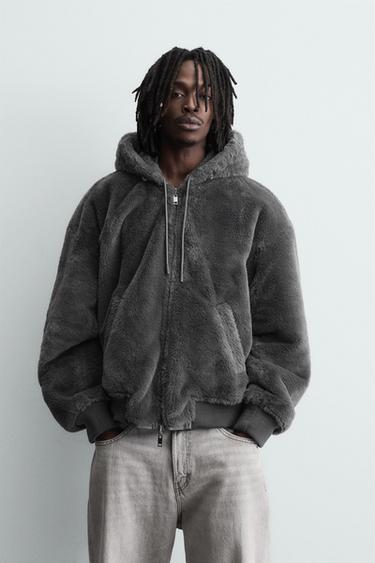 BLOUSON BOMBER RÉVERSIBLE EN MATIÈRE SYNTHÉTIQUE - Gris anthracite de Zara