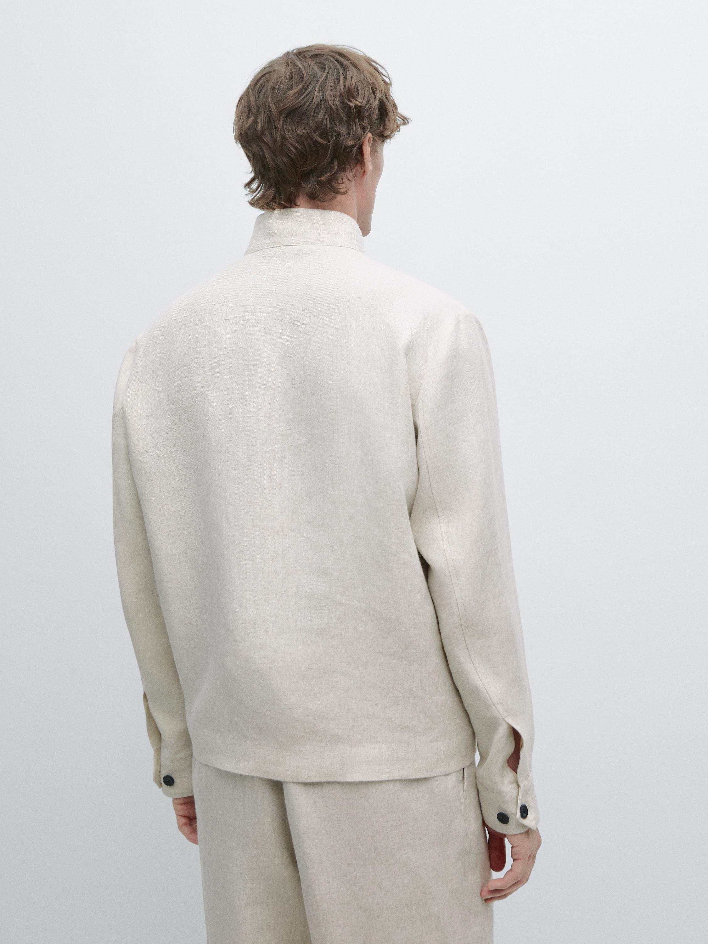 Short linen jacket with herringbone detail