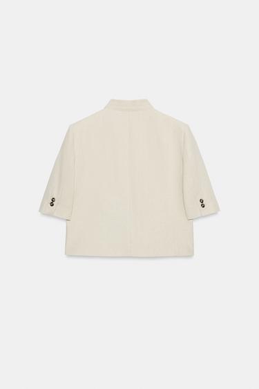 LINEN BLEND SHORT SLEEVE BLAZER - Light beige by Zara - Image 3