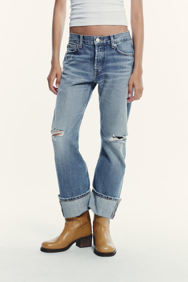 TRF MID-RISE RIPPED STRAIGHT JEANS Blue ZARA United States