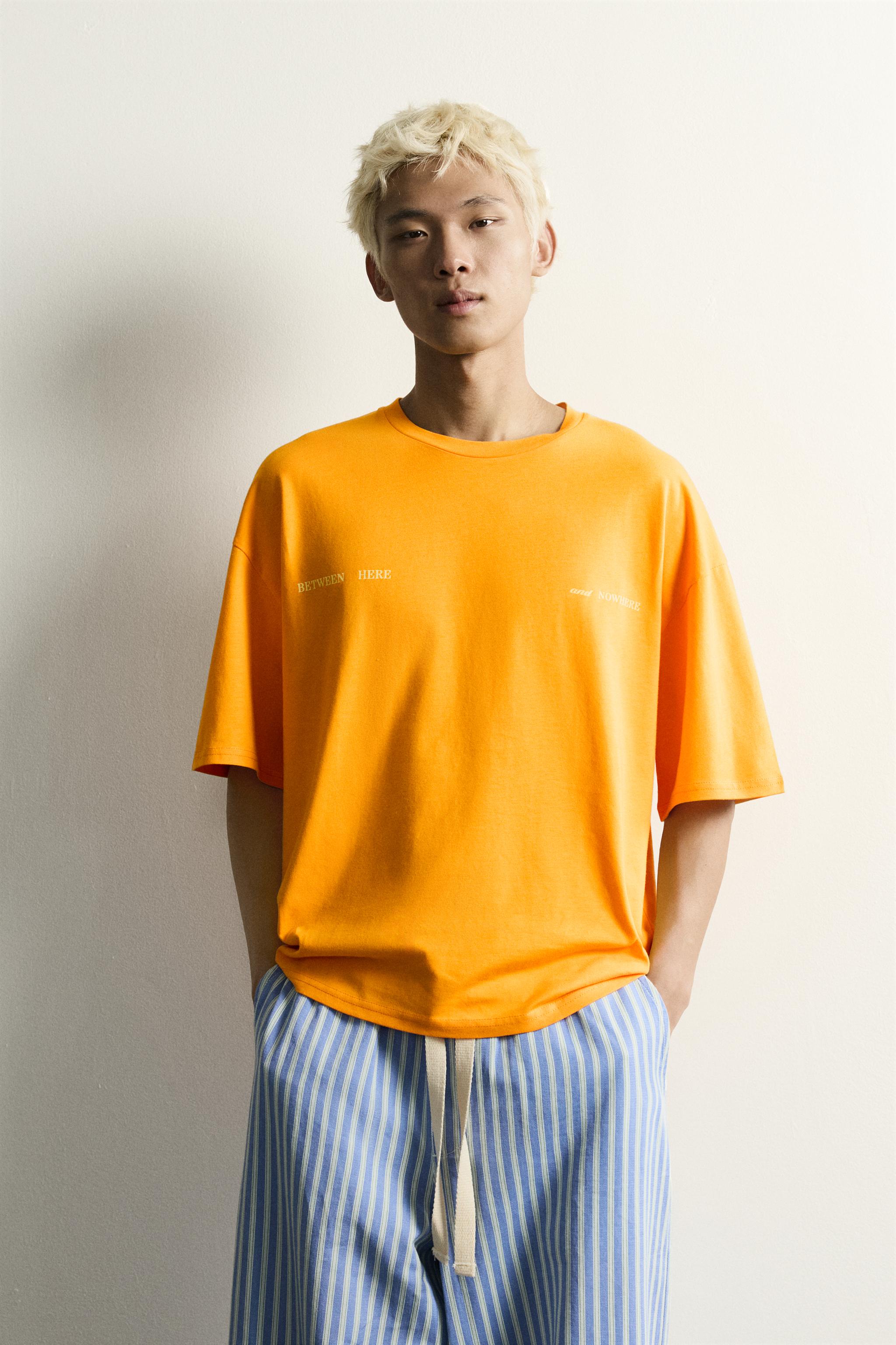 RELAXED FIT EMBROIDERED T-SHIRT — Orange