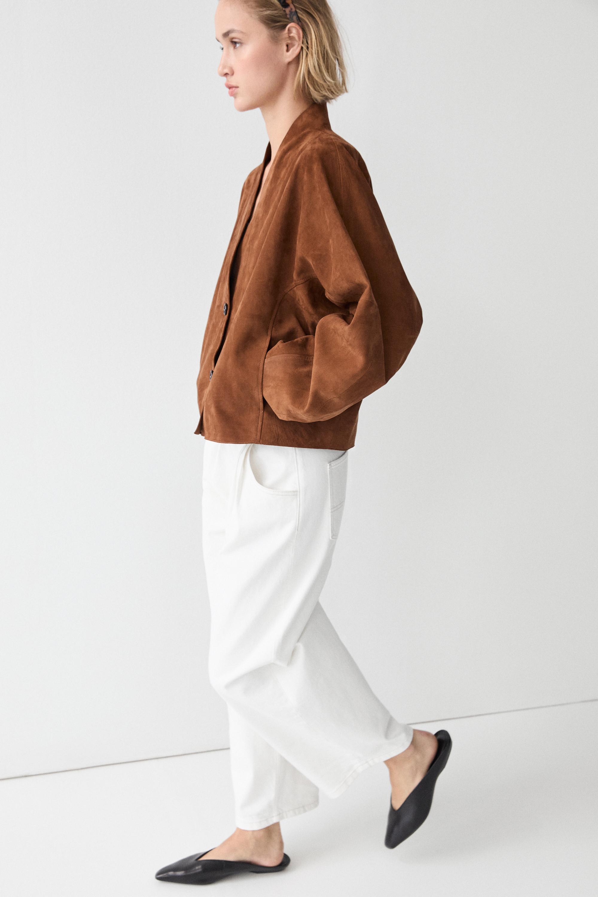 Suede leather V-neck jacket