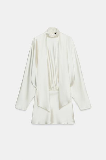 ROBE COURTE SATINÉE FOULARD - Blanc cassé de Zara - Image 6