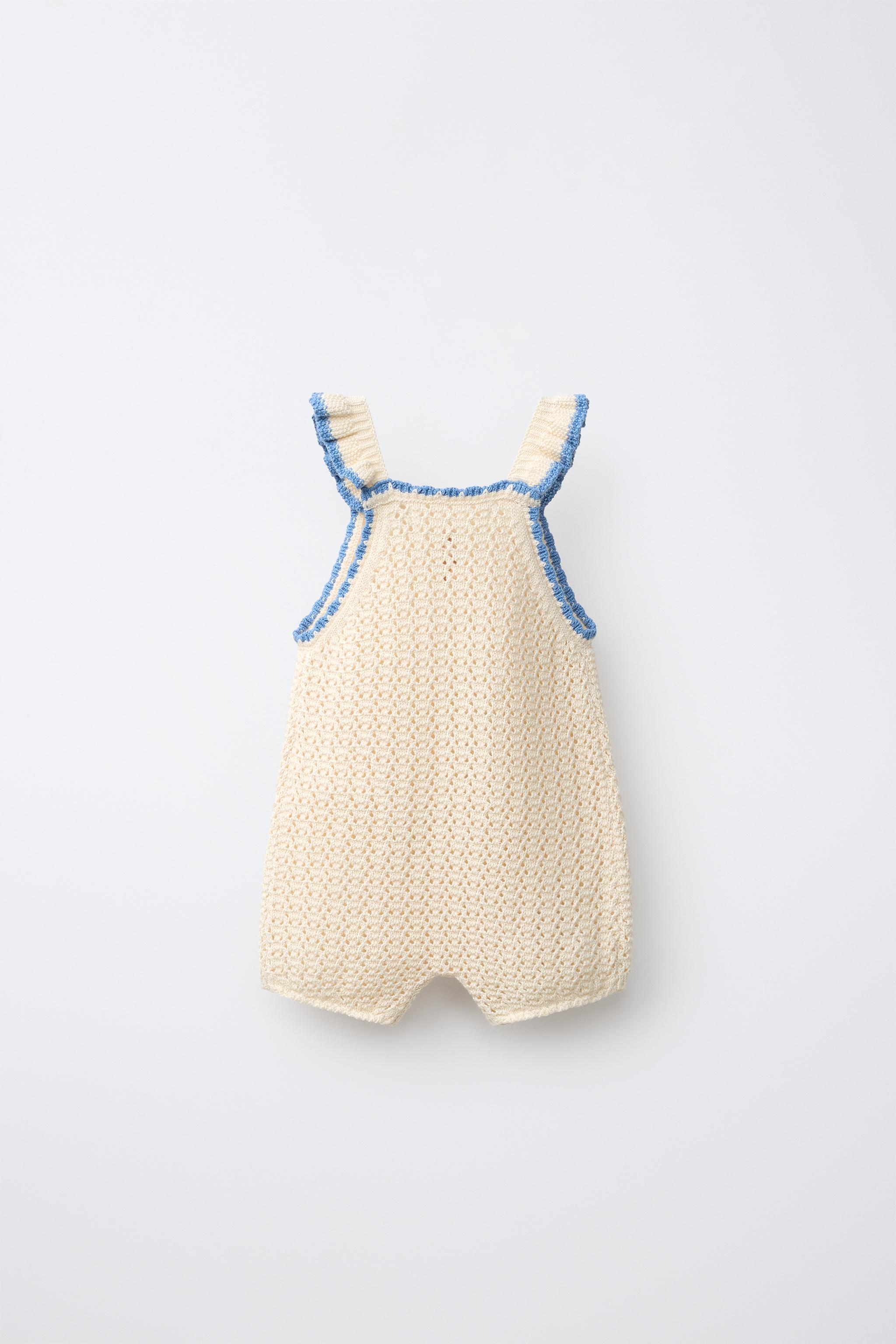 EMBROIDERED FLORAL KNIT ROMPER — Ecru