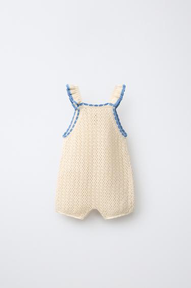 EMBROIDERED FLOWER KNIT ROMPER - Ecru by Zara - Image 1