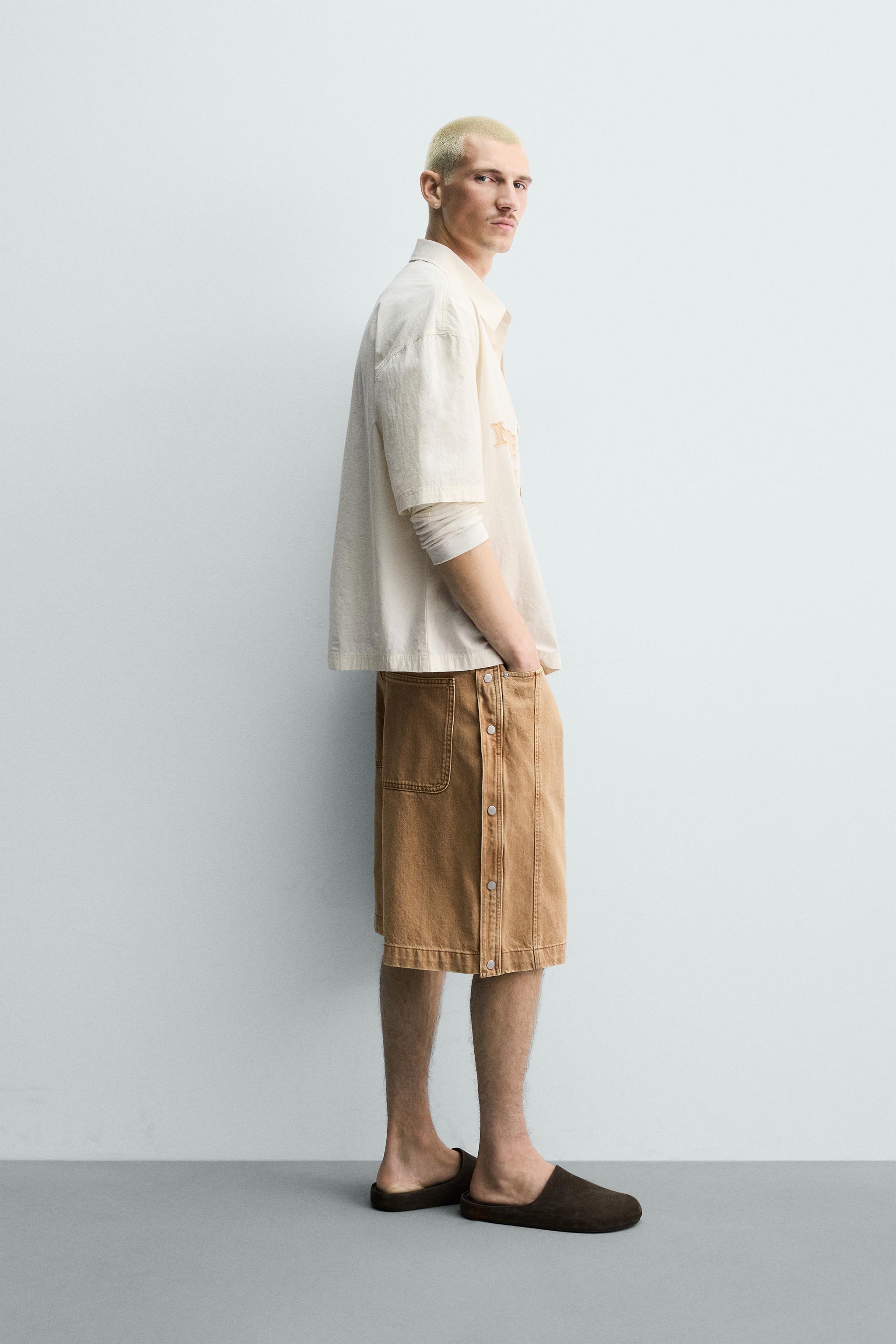 ボタン付きバギーフィットバミューダパンツ - きつね色 | ZARA Japan