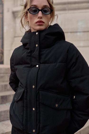 SHORT WATER-REPELLENT WINDPROOF HOODED ANORAK - Black by Zara