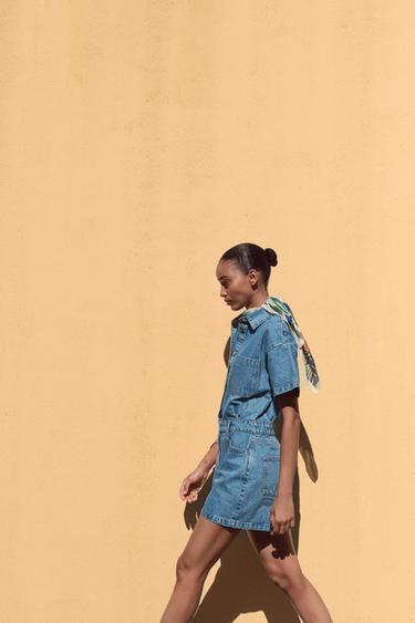 COMBINAISON COURTE EN DENIM Z1975 À MANCHES COURTES - Bleu moyen de Zara - Image 2