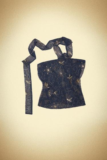 TOP FOULARD ABALORIOS - Azul de Zara