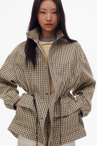 チェック柄ハイネックジャケットオフホワイトZaraのチェック柄ハイネックジャケット - オフホワイト 