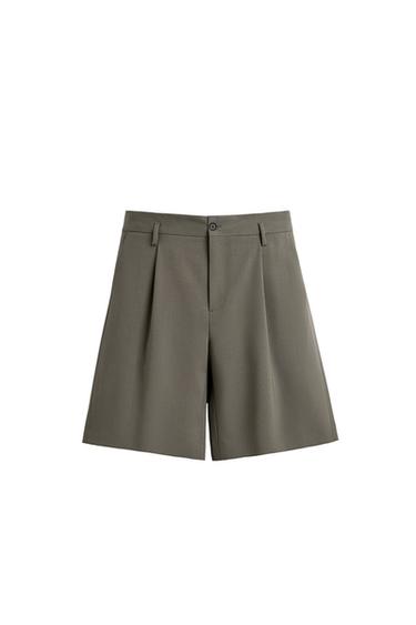Zara 100% WOOL PLEATED LIMITED EDITION SHORTS - Mid-green