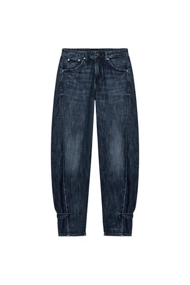 Zara TRF MID-RISE BALLOON JEANS WITH TAB - Indigo