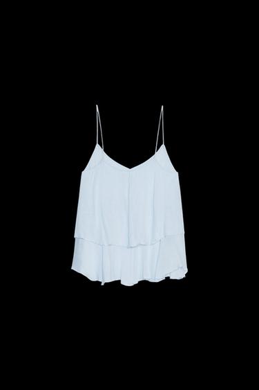 Zara LACE TRIM CAMISOLE TOP - Sky blue