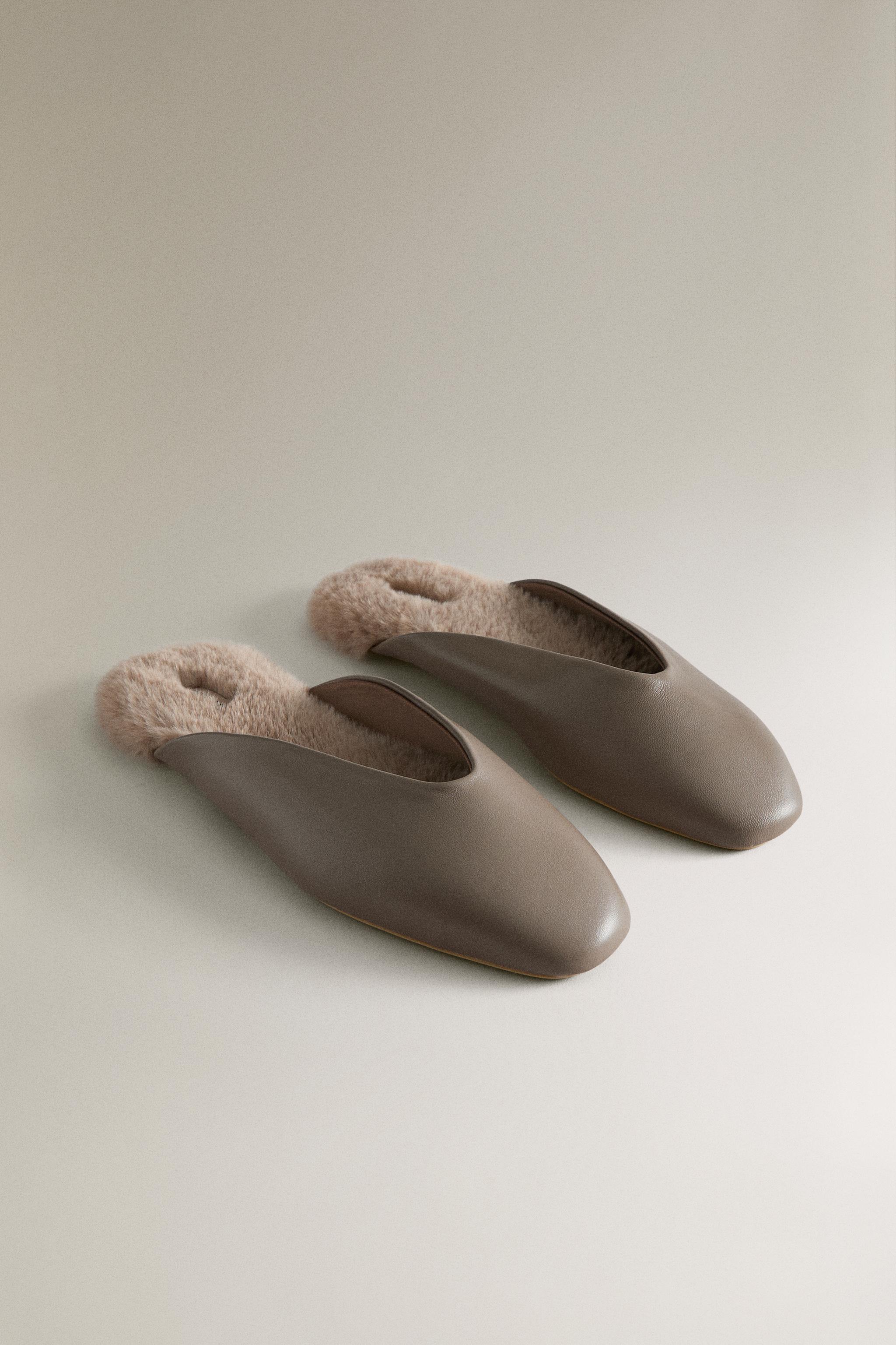 WARM LEATHER MULES — Taupe Gray