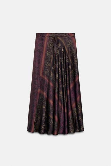FALDA MIDI ESTAMPADA - Burdeos de Zara - Imagen 0
