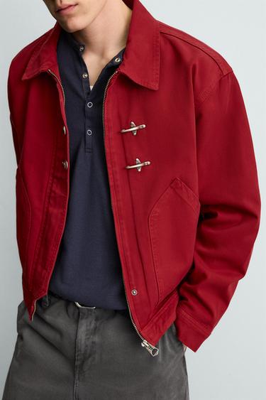 BLOUSON COUPE CARRÉE À BRANDEBOURGS - Rouge / Noir de Zara - Image 4