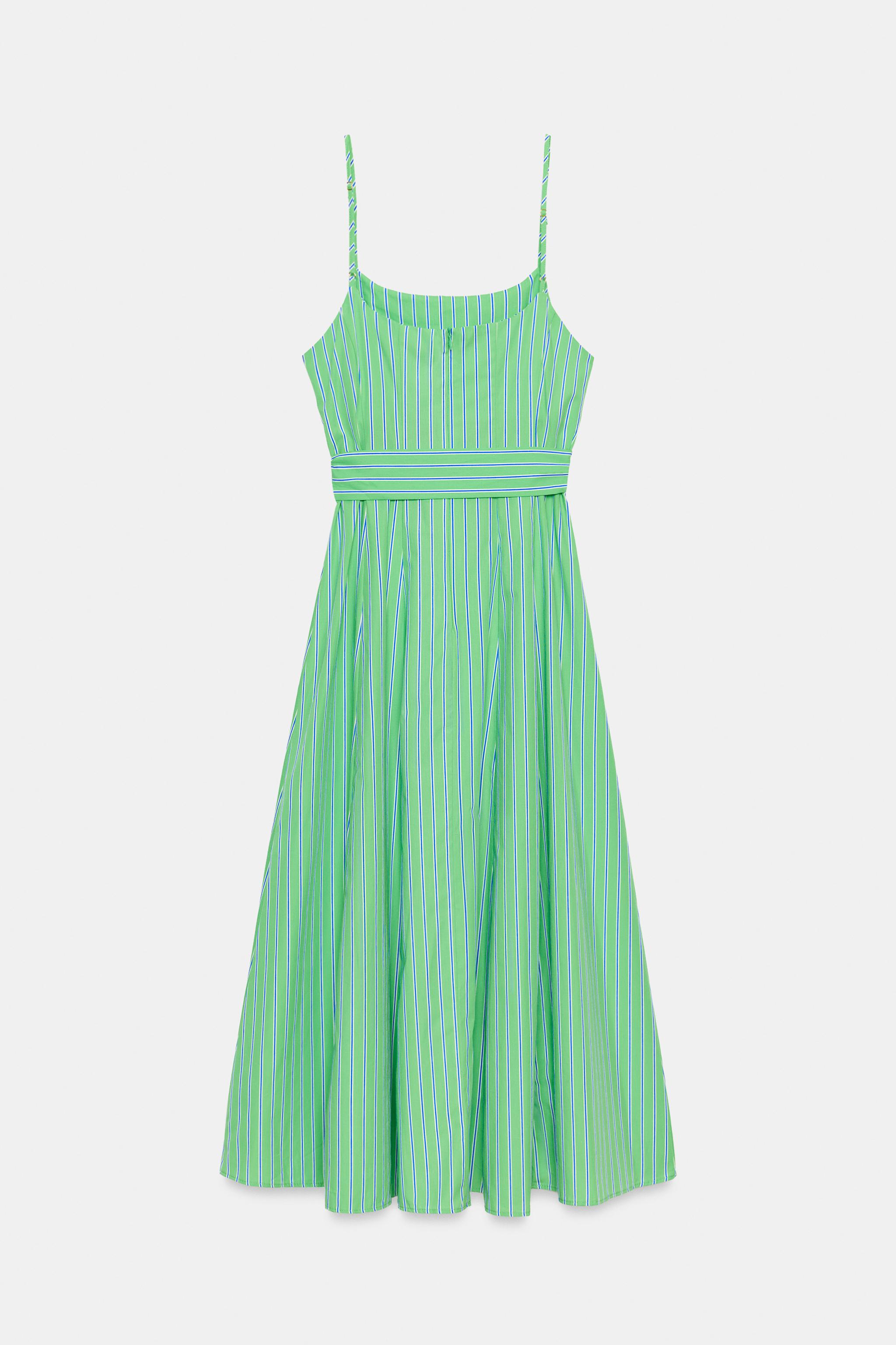 STRIPED BELTED MIDI DRESS
