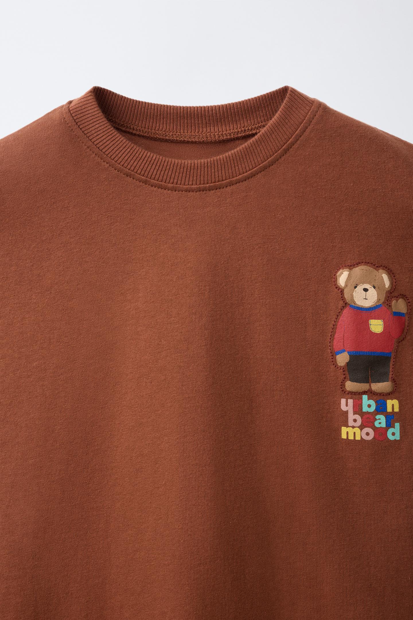 Детская футболка Zara Bear Print, цвет: Коричневый — фото 3
