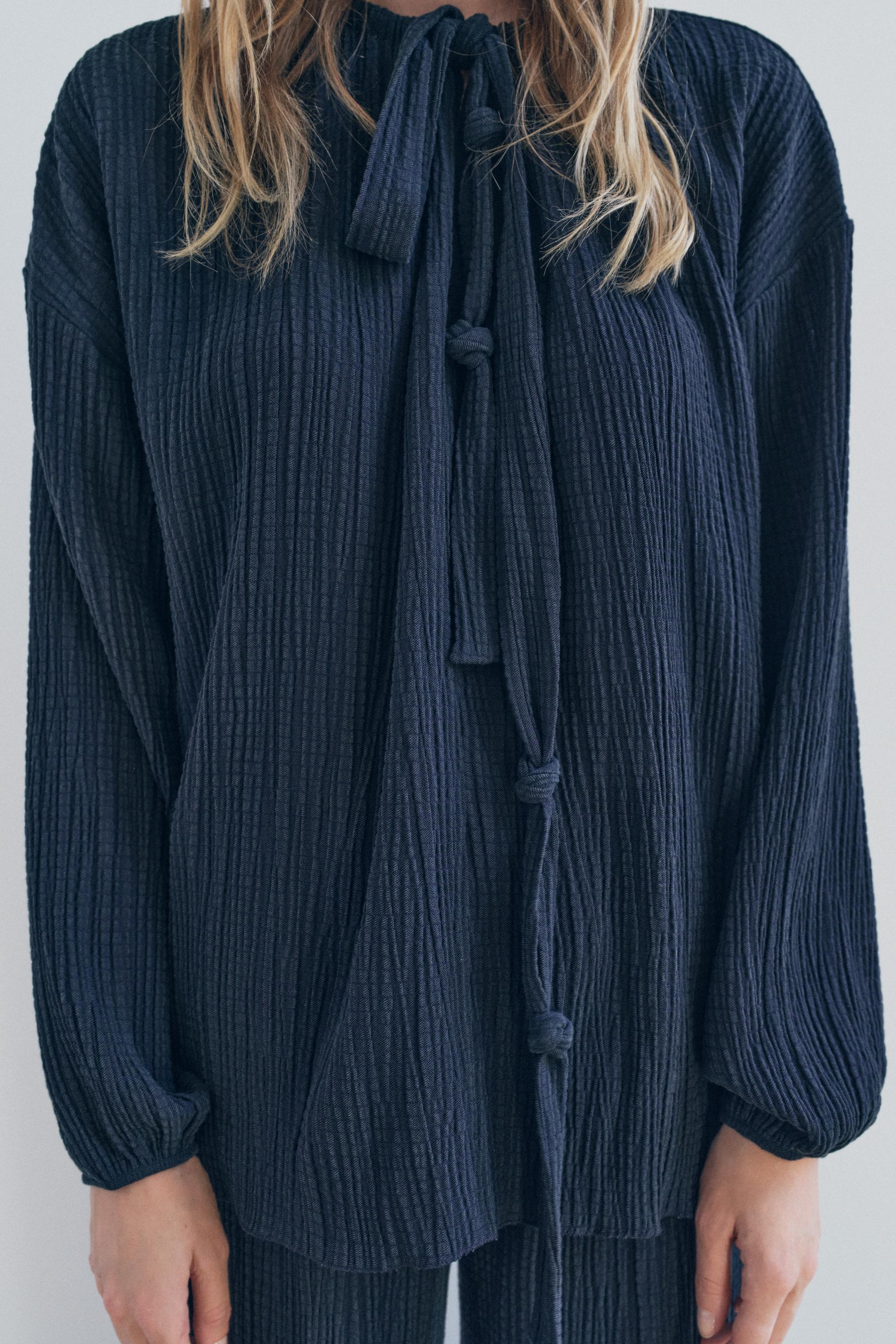 TEXTURED TOP WITH TIE - Blue / Green | ZARA New Zealand