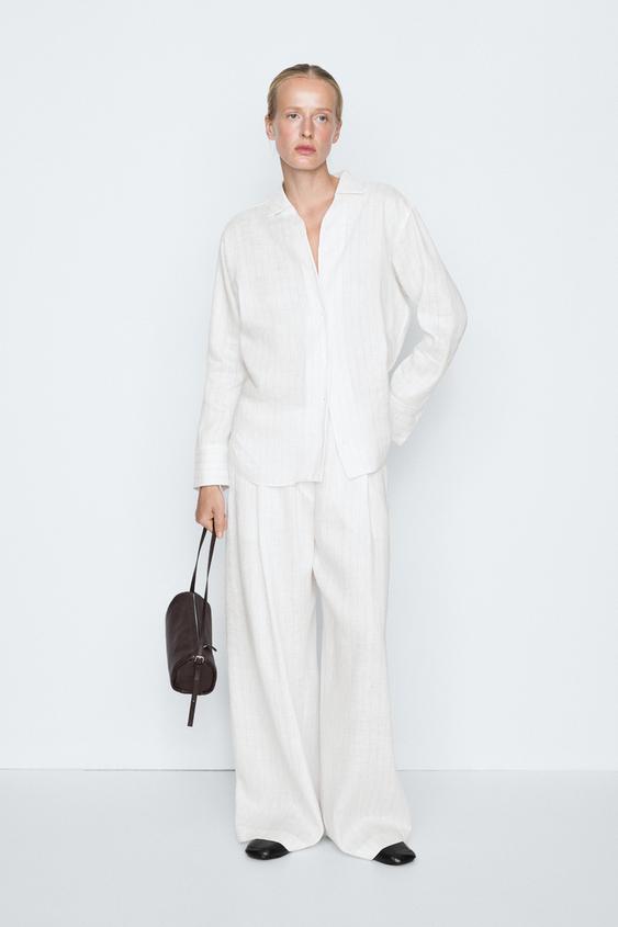 Zara Striped pleated flowing pants - STUDIO - Ecru - Image 0