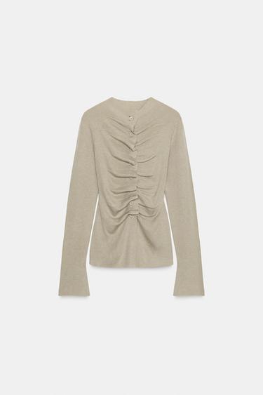 DRAPED KNIT CARDIGAN - Sand by Zara