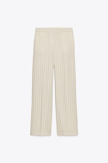 Zara PANTALONE RAVNOG KROJA NA PRUGE – svetlosmeđa / crna