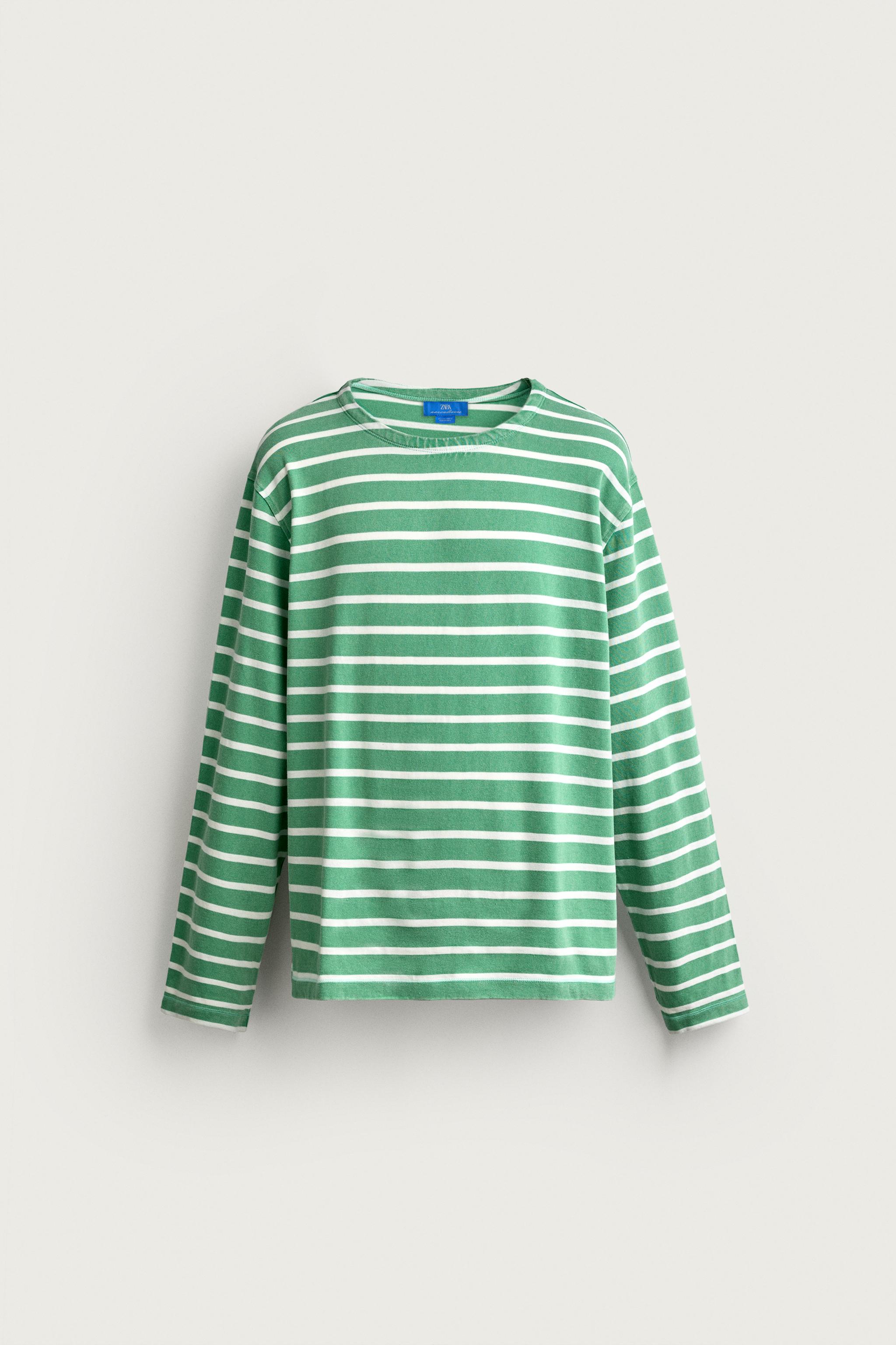 STRIPED JACQUARD T-SHIRT AARON LEVINE X ZARA — Green / Ecru