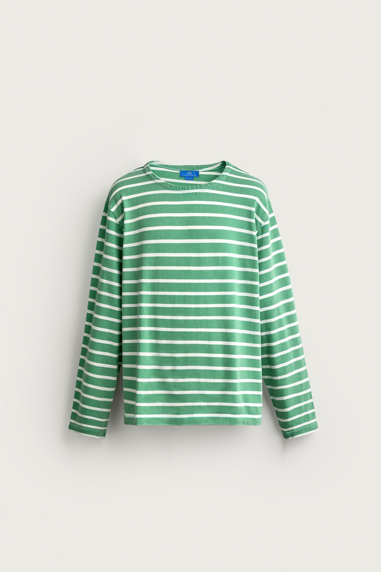 STRIPED JACQUARD T-SHIRT AARON LEVINE X ZARA — Green / Ecru