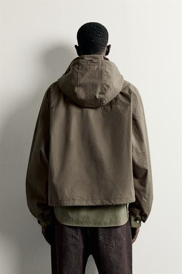 CROPPED TECHNICAL HOODIE JACKET — Brown 2